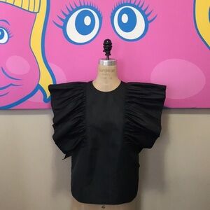MSGM Black Puff Ruffle Sleeve Blouse